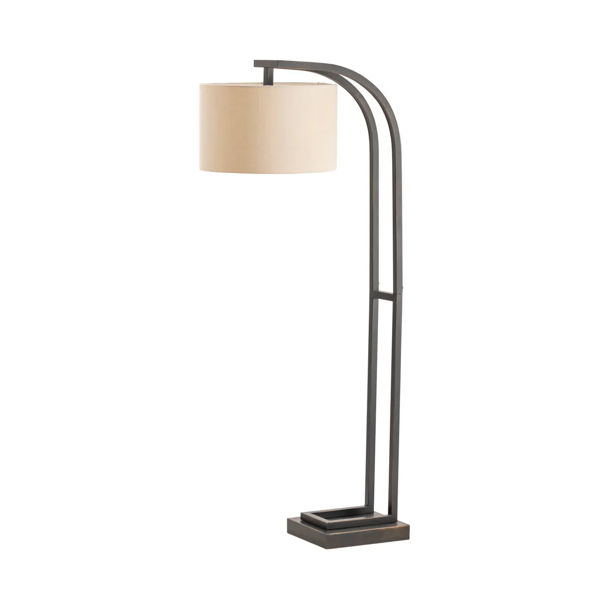 Crestview Collection Circa Bronze Metal Curved Floor Lamp With Natural Linen Shade - Image 3