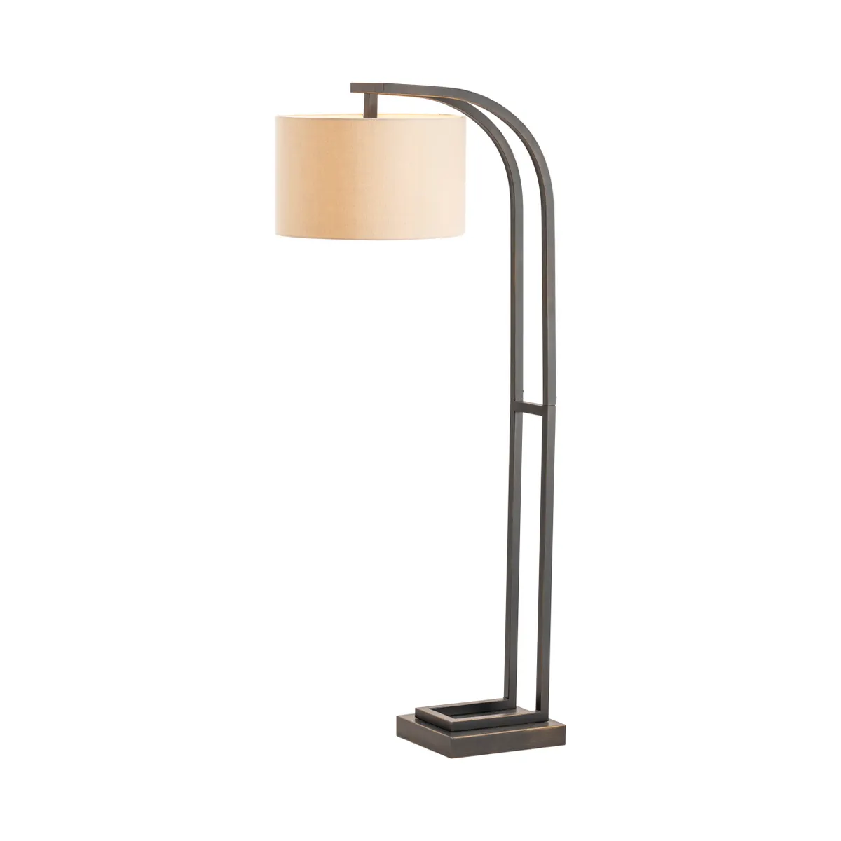 Crestview Collection Circa Bronze Metal Curved Floor Lamp With Natural Linen Shade - Image 4