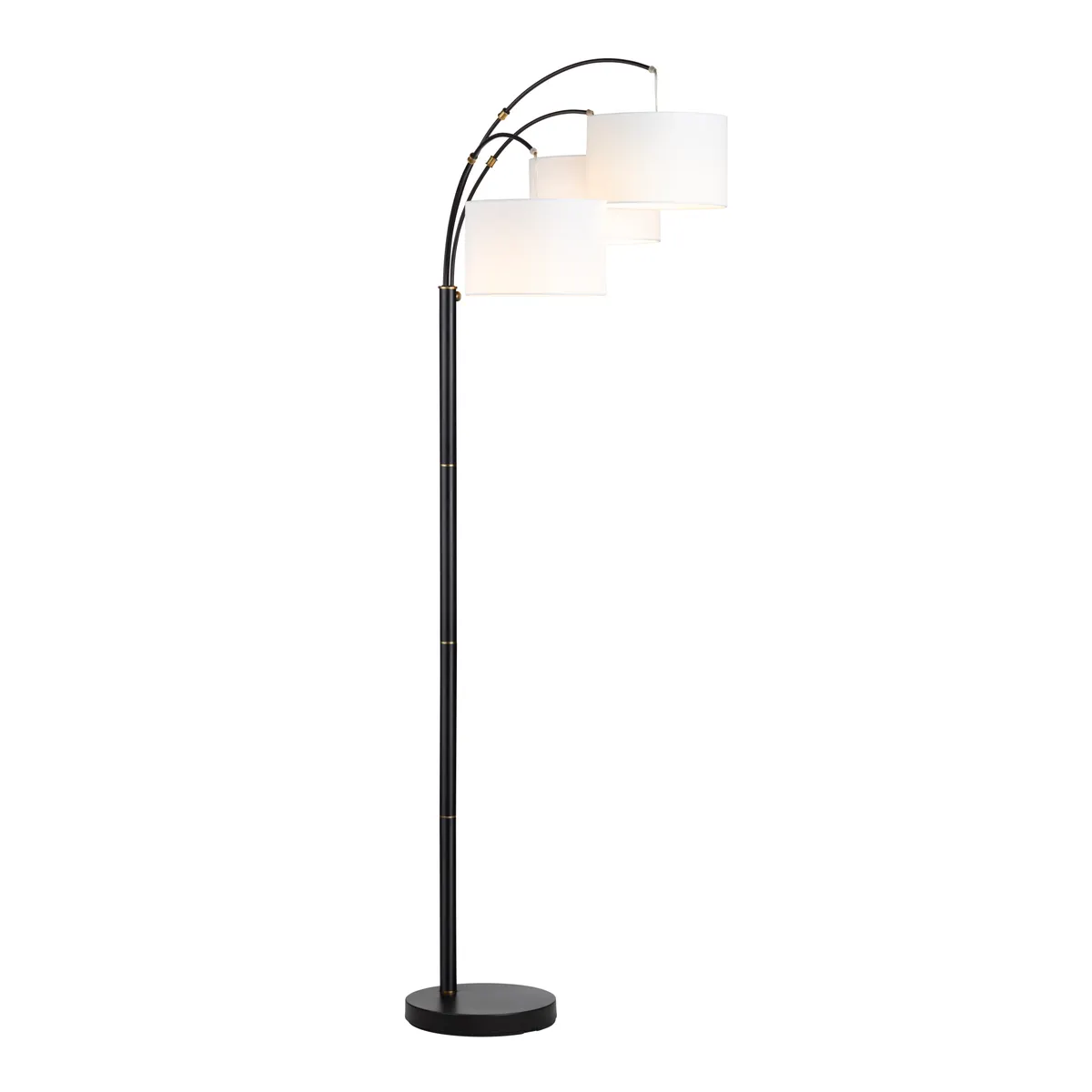 Crestview Collection Claremont Sleek Black Floor Lamp With Three White Linen Shades - Image 4