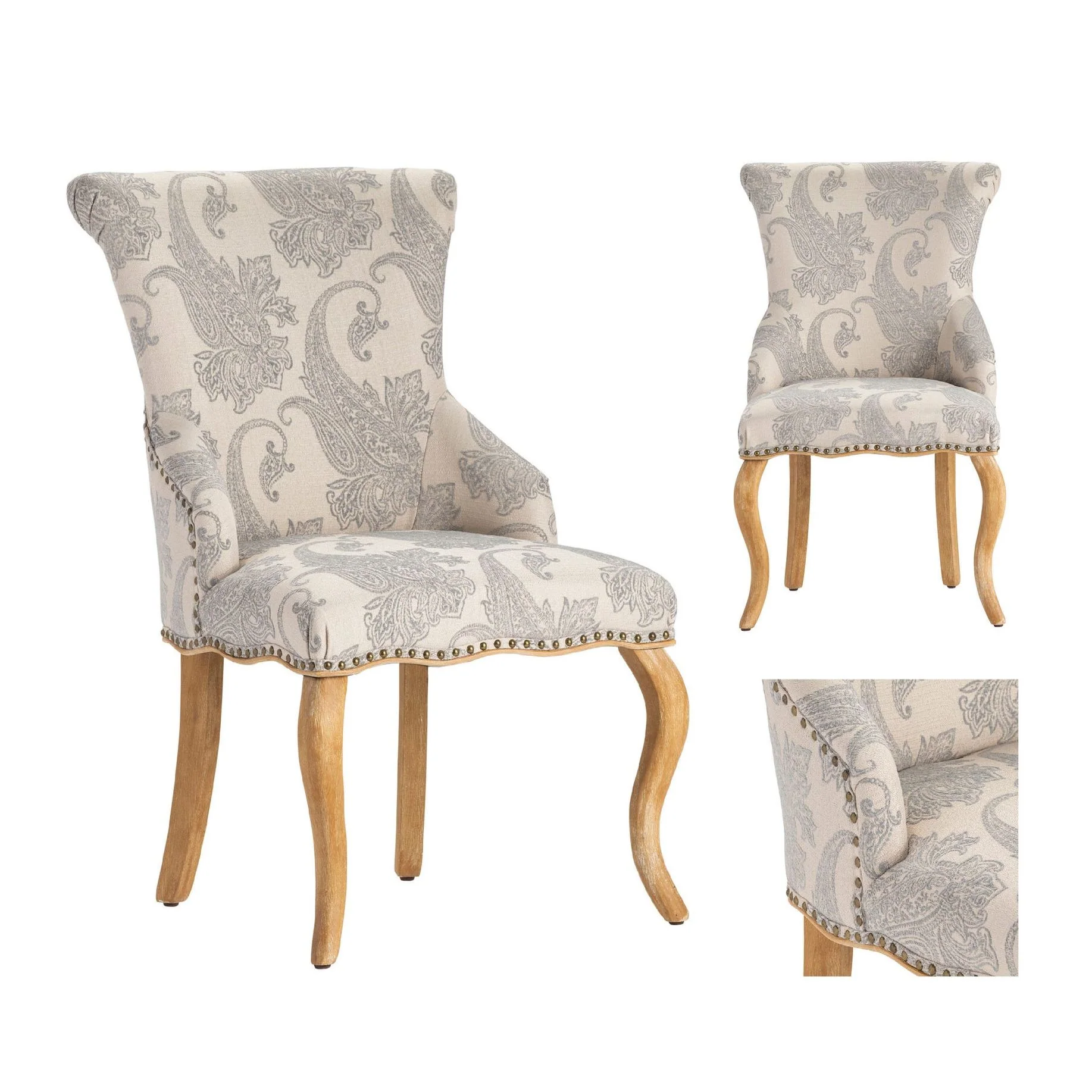 Crestview Collection Danielle Light Gray Paisley Print Accent Chair - Image 3