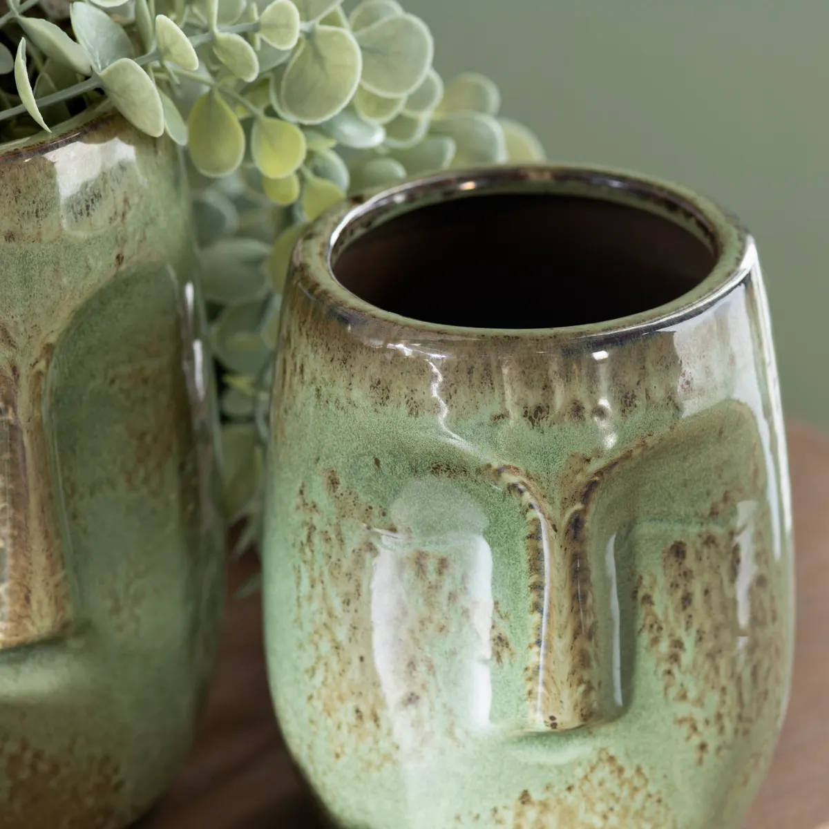 Crestview Collection Facetime Green Ceramic Vases ~ Set Of 2 - Image 2