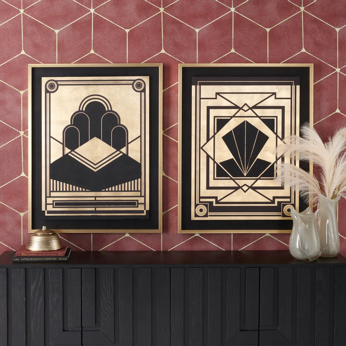 Crestview Collection Golden Deco Hand Painted Wall Art ~ Set Of 2