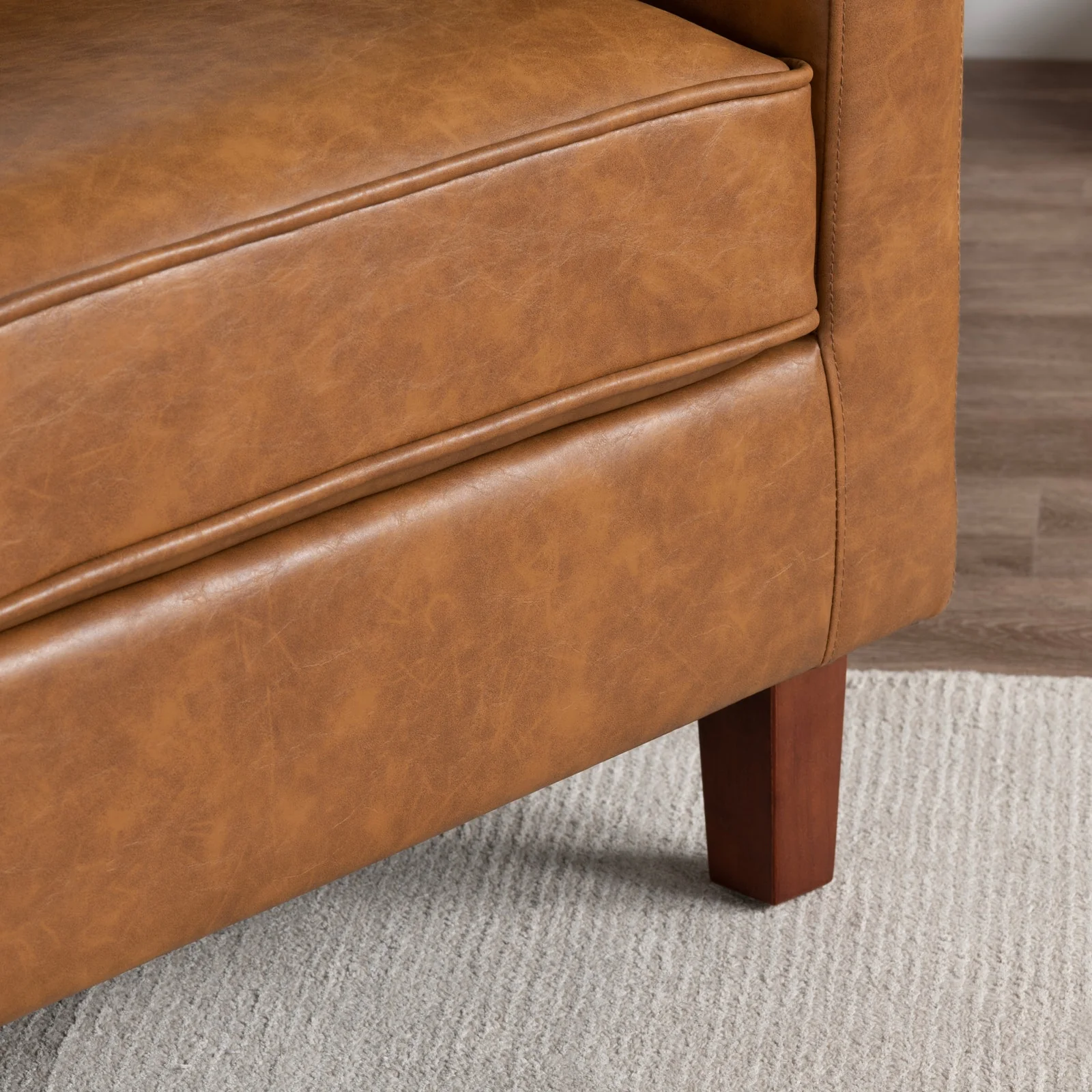 Crestview Collection Harmon Cognac Vegan Leather Tufted Accent Chair - Image 5