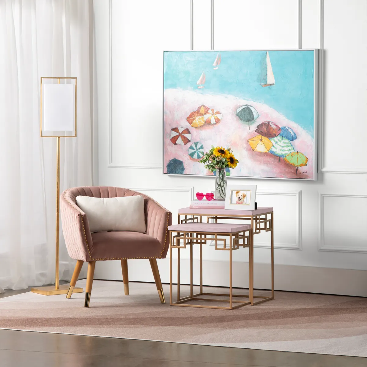Crestview Collection Huxley Stunning Gold Leaf Floor Lamp