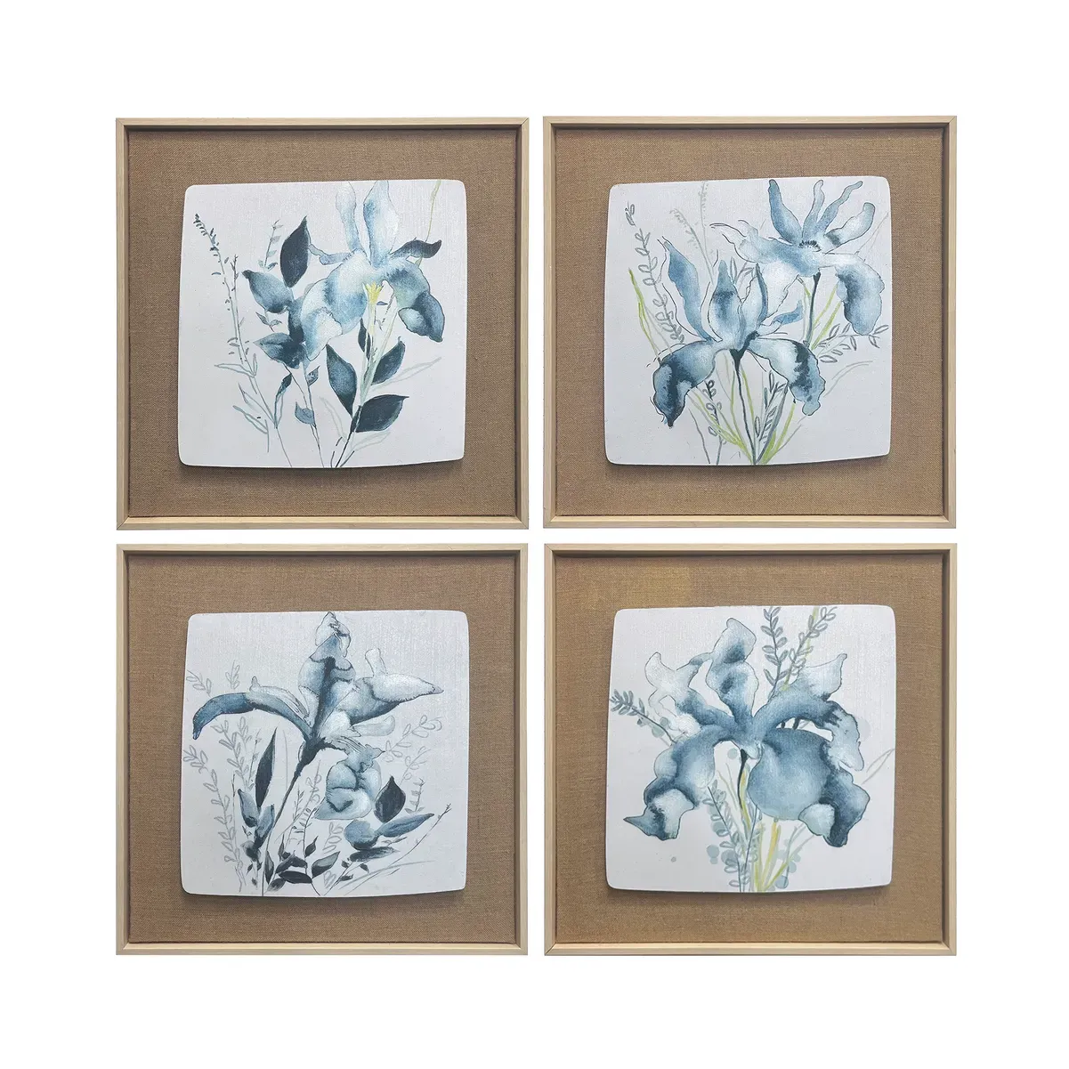 Crestview Collection Indigo Blooms Hand Painted Wall Art ~ Set Of 4