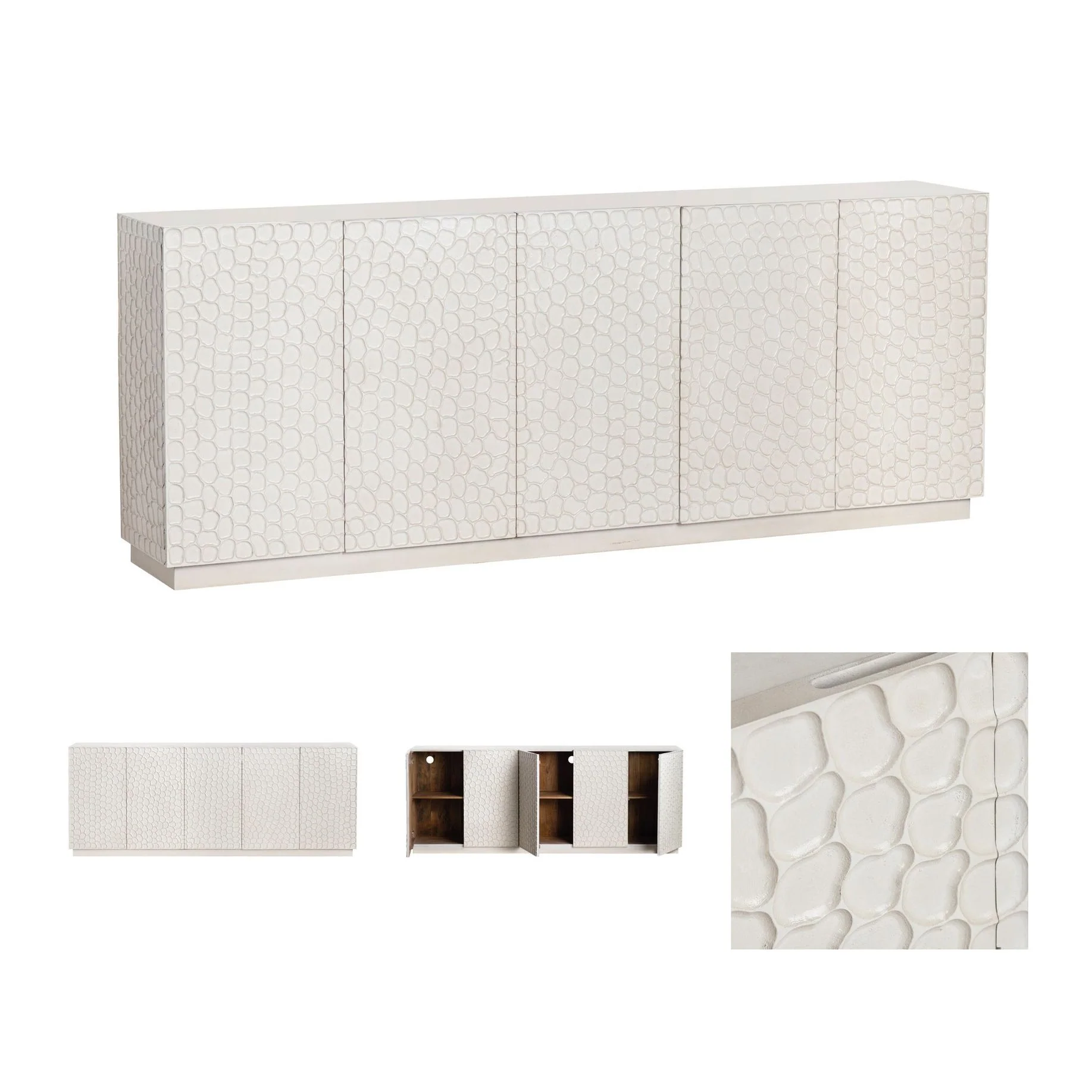 Crestview Collection Malibu White Mango Wood 5- Door Sideboard - Image 7