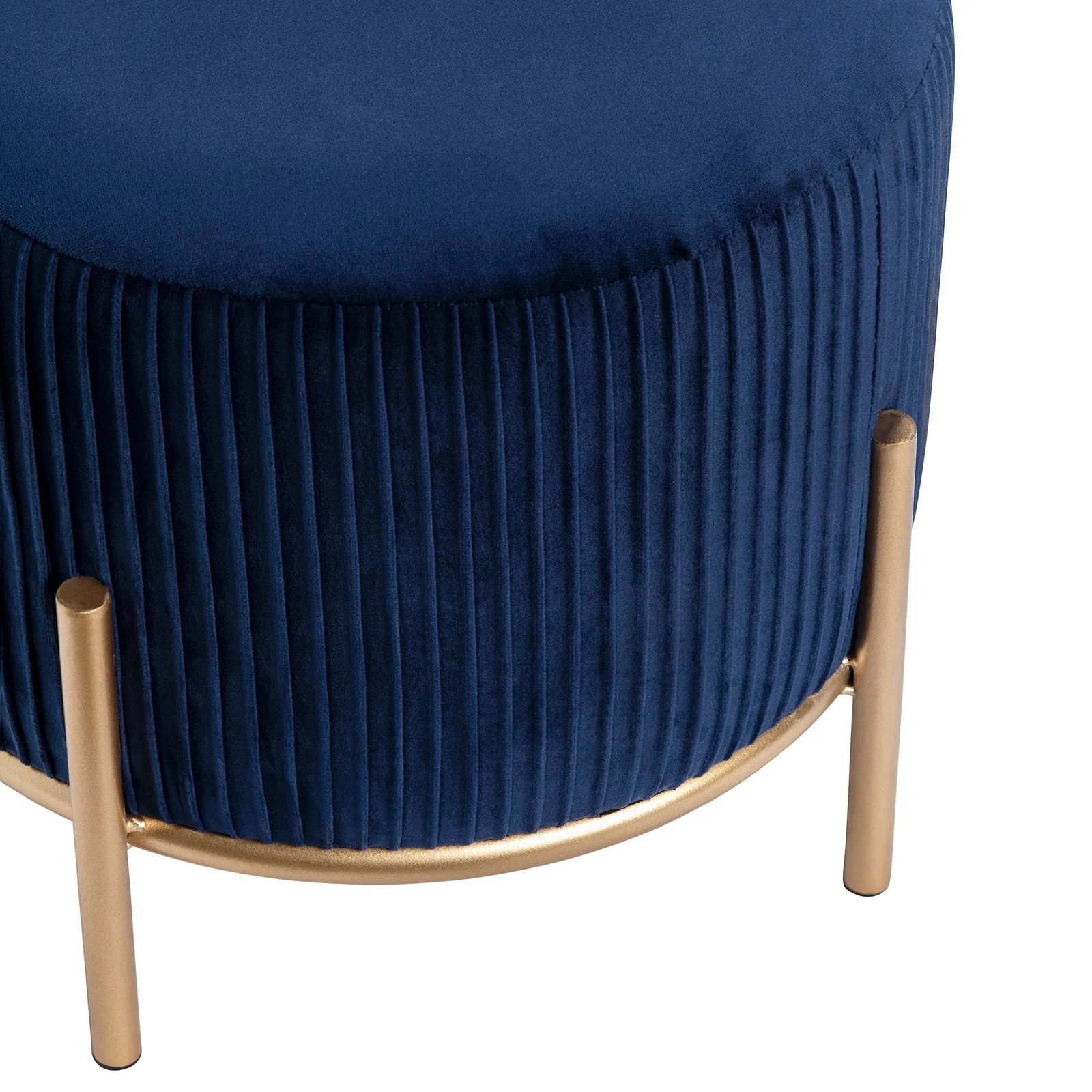 Crestview Collection Marley Round Navy Blue Velvet Foot Stool Ottoman - Image 5