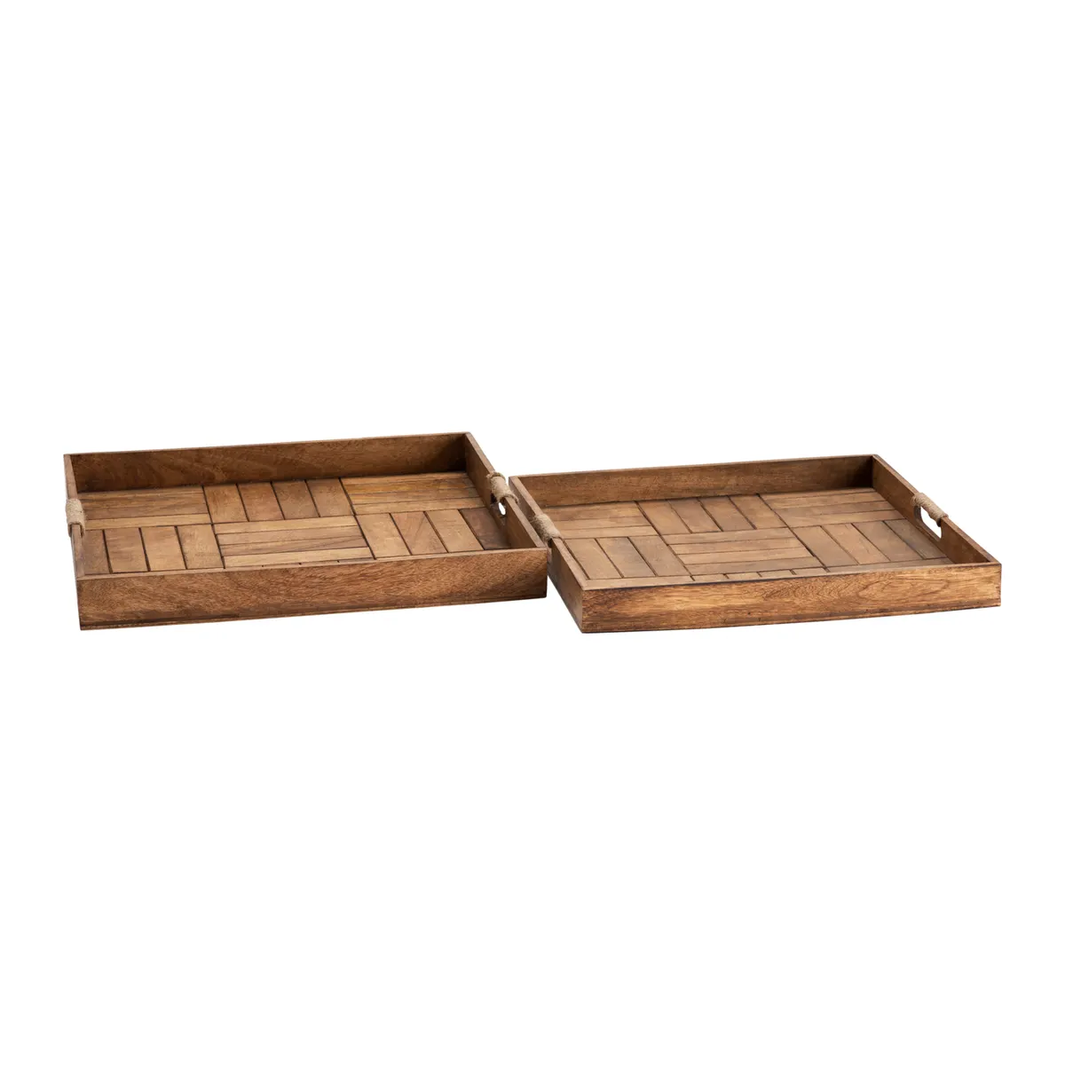 Crestview Collection Miller Parquetry Serving Trays With Juste Handles ~ Set Of 2 - Image 3