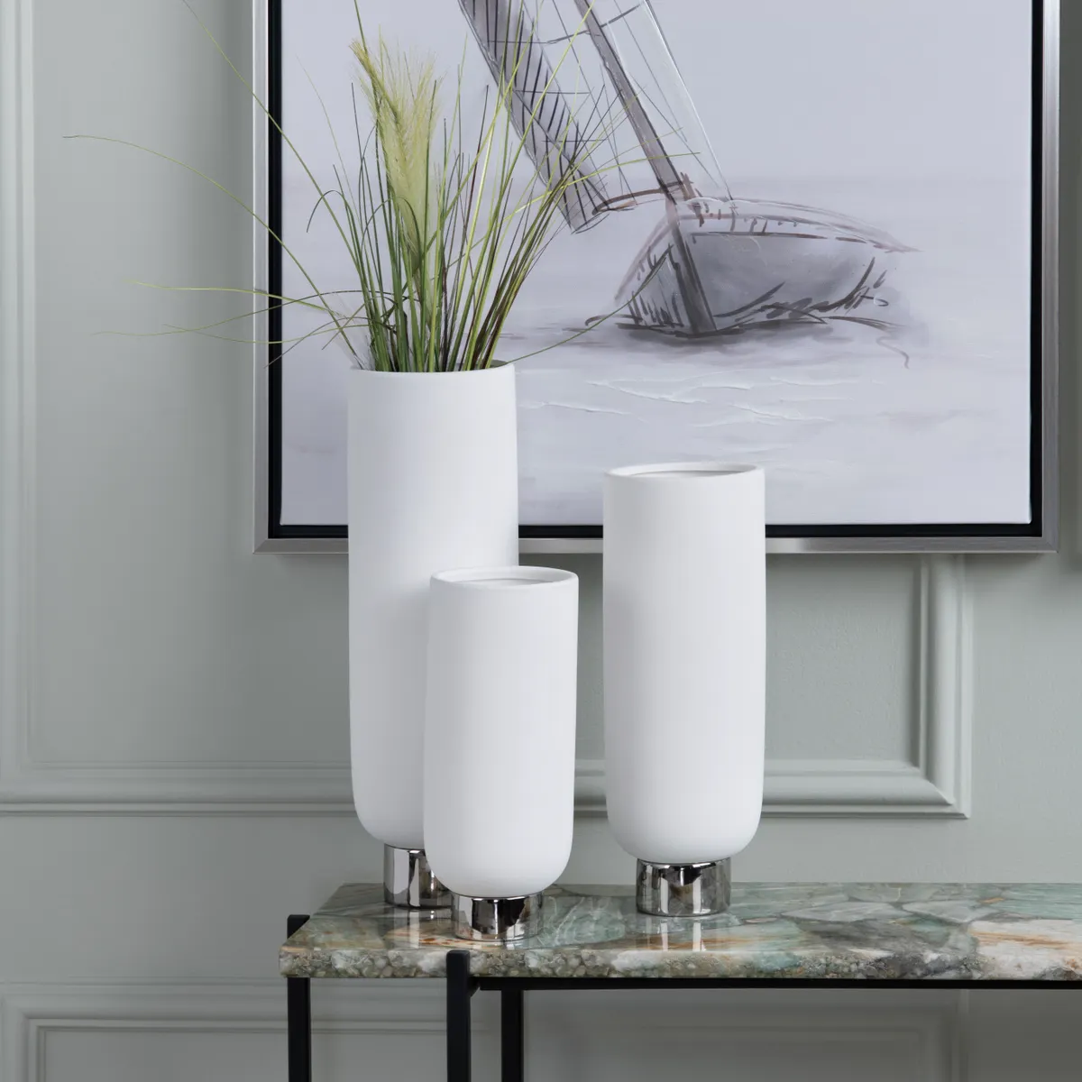 Crestview Collection Rue Pure White Cylinder Vases ~ Set Of 3