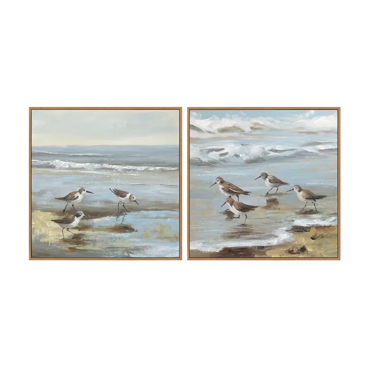 Crestview Collection Sandpiper Reflections Hand- Painted Canvas Wall Art ~ Set Of 2