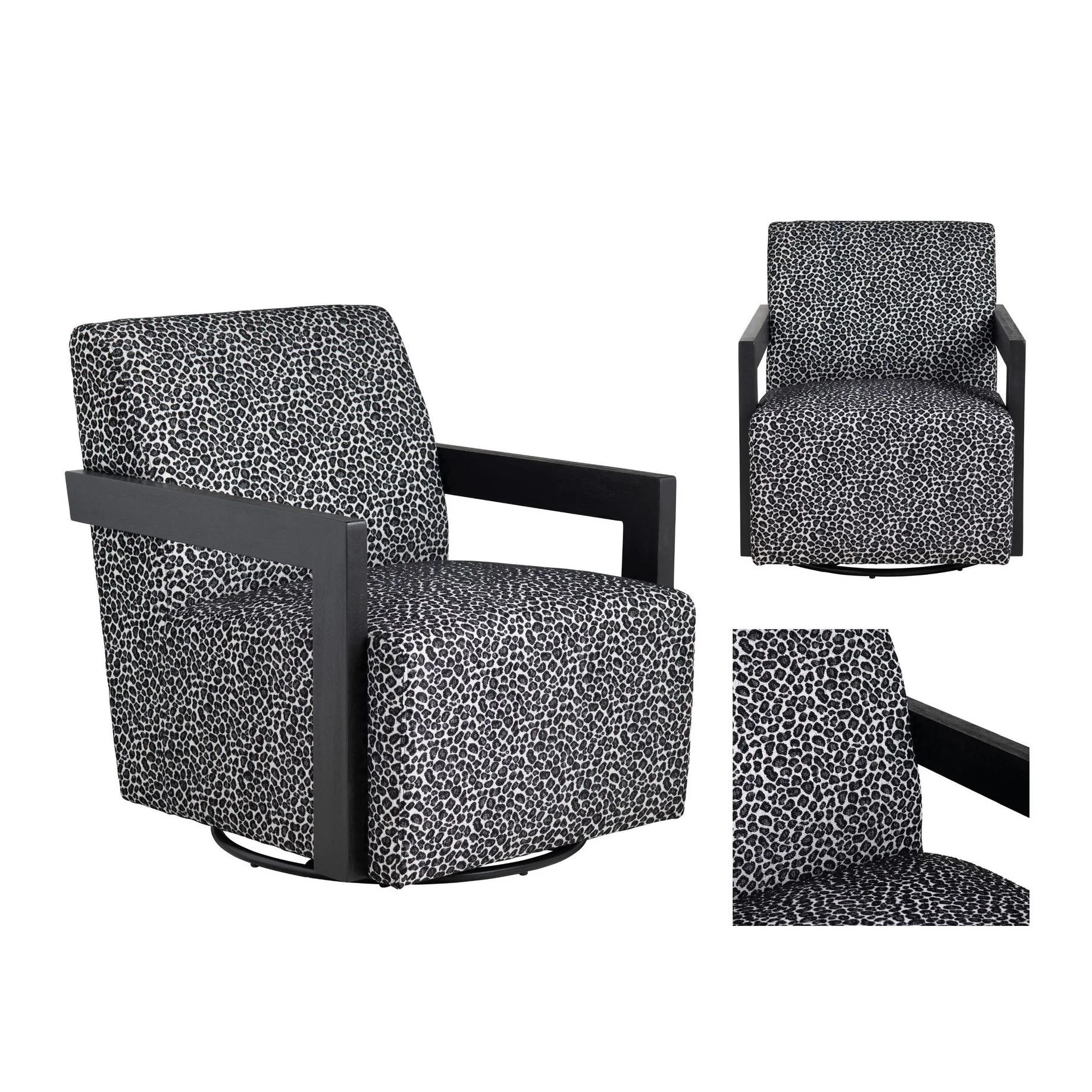 Crestview Collection Serengetti Black and White Print Fabric Swivel Chair - Image 4