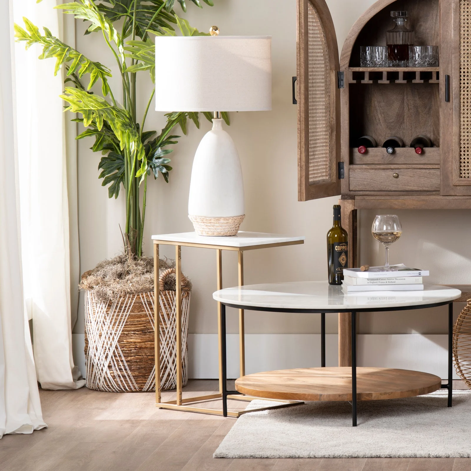 Crestview Collection Stardust White Marble Accent Table - Image 2