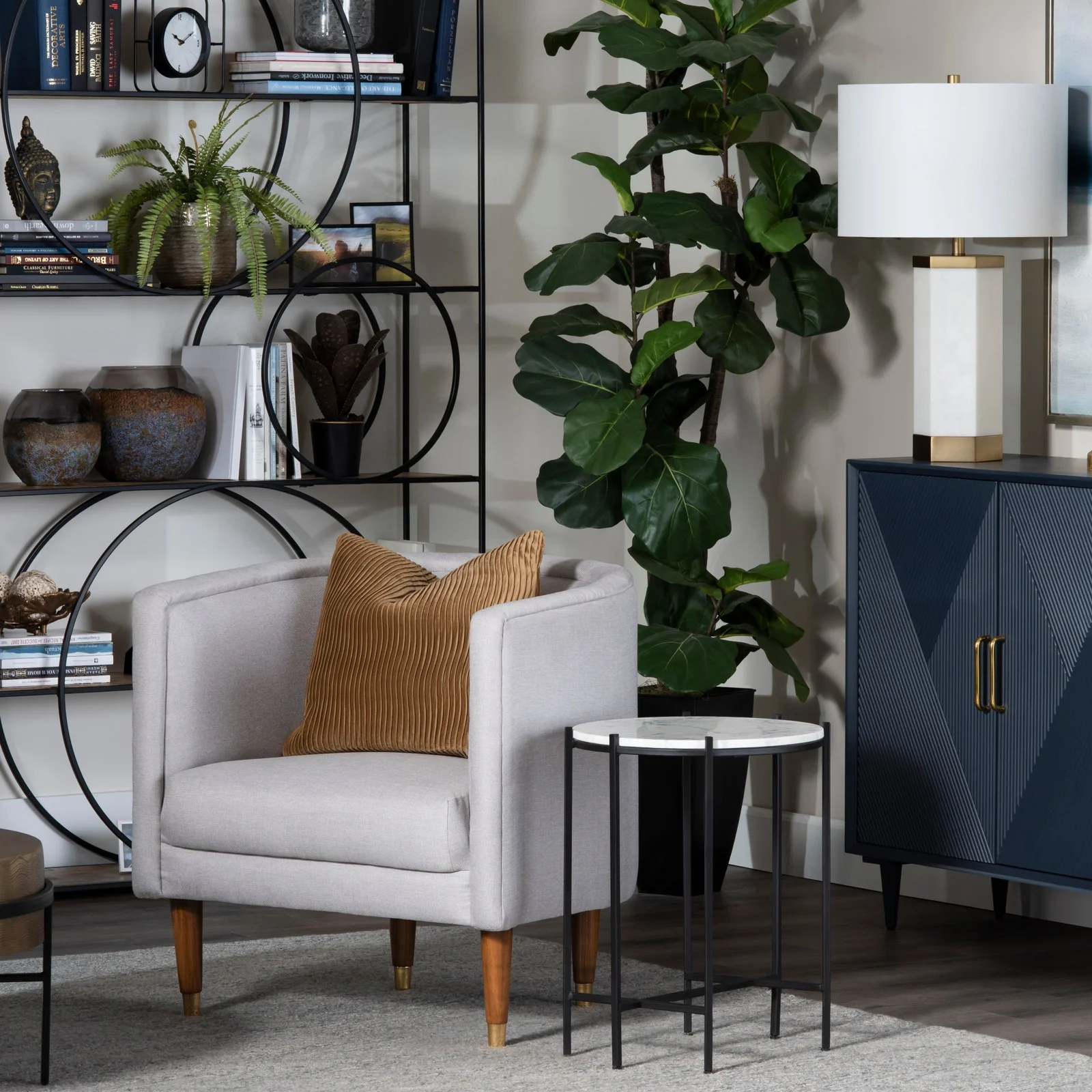 Crestview Collection Talley White Marble and Iron Accent Table
