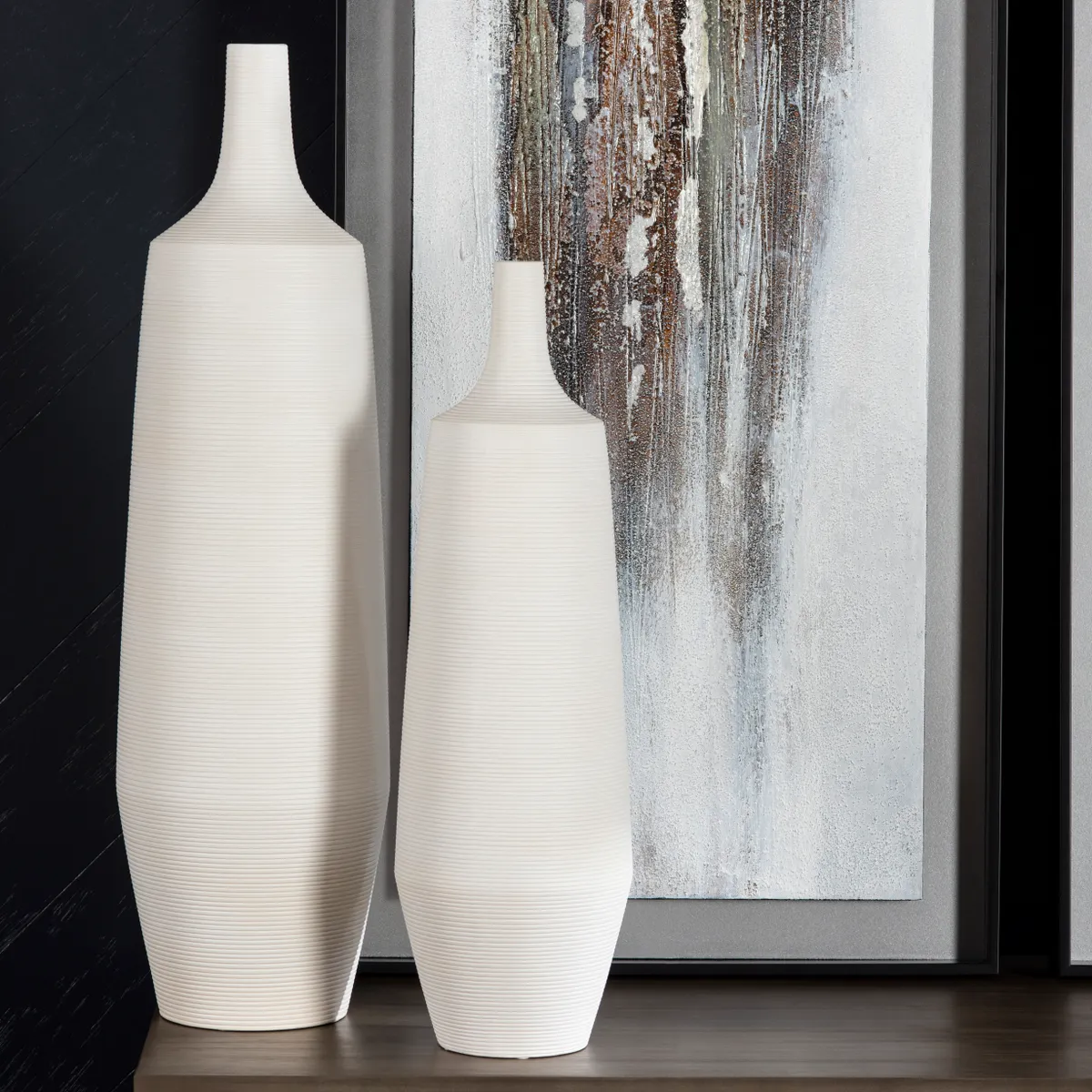 Crestview Collection Tegan Ribbed White Finished Vases ~ Set Of 2 - Image 2