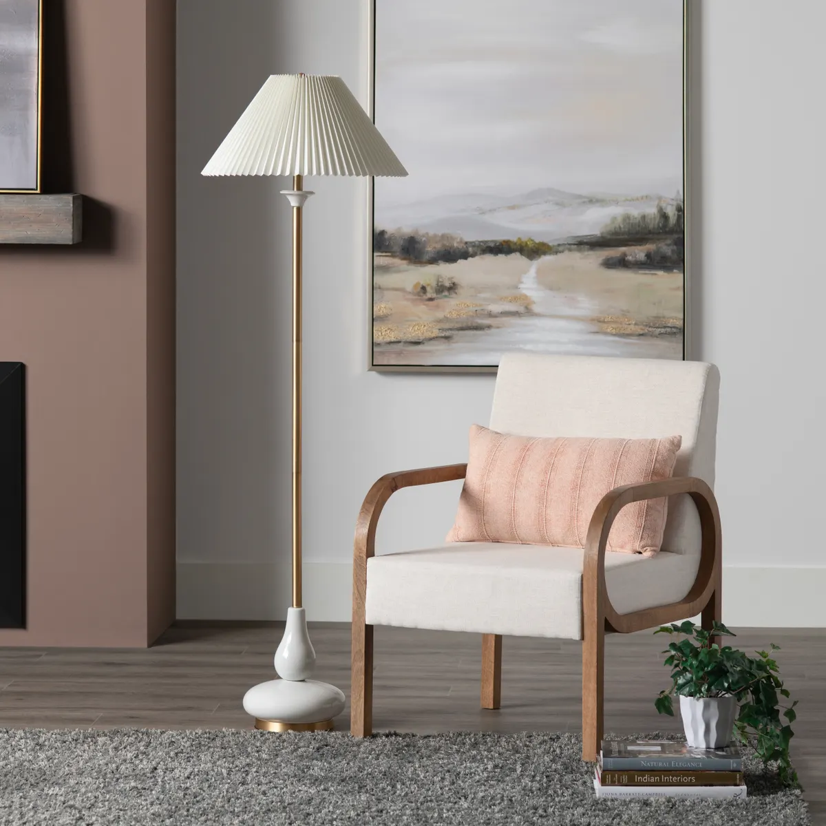 Crestview Collection Wesley White and Gold Floor Lamp