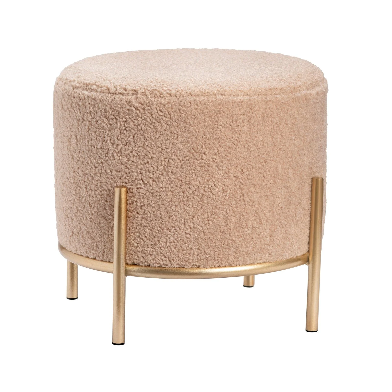 Crestview Collection Zanella Round Cream Sherpa Foot Stool Ottoman - Image 3