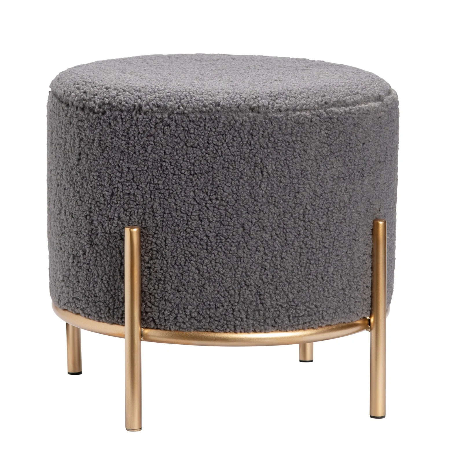 Crestview Collection Zanella Round Grey Sherpa Foot Stool Ottoman - Image 3