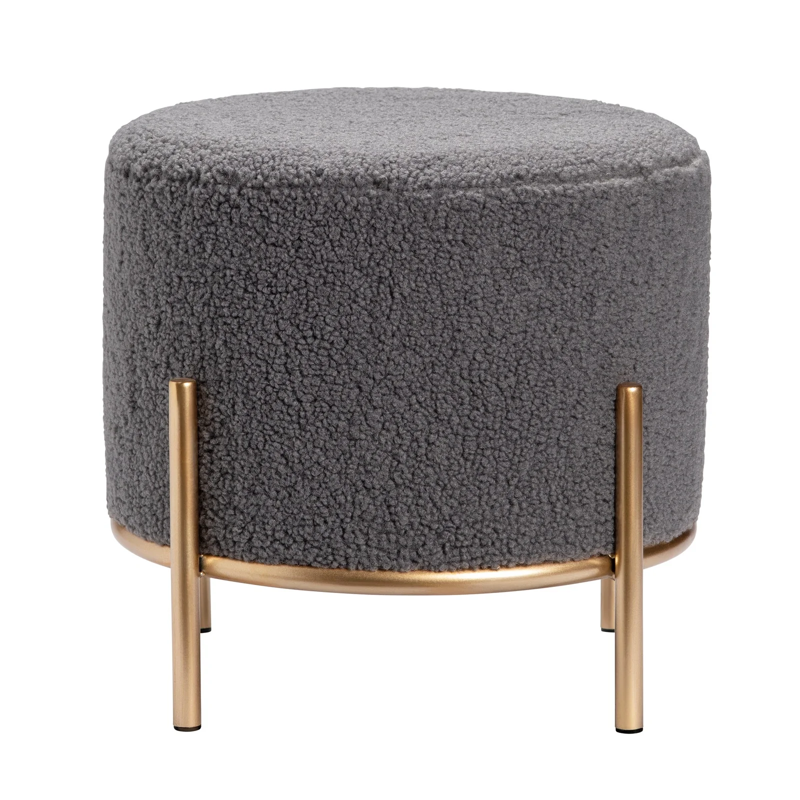 Crestview Collection Zanella Round Grey Sherpa Foot Stool Ottoman - Image 4