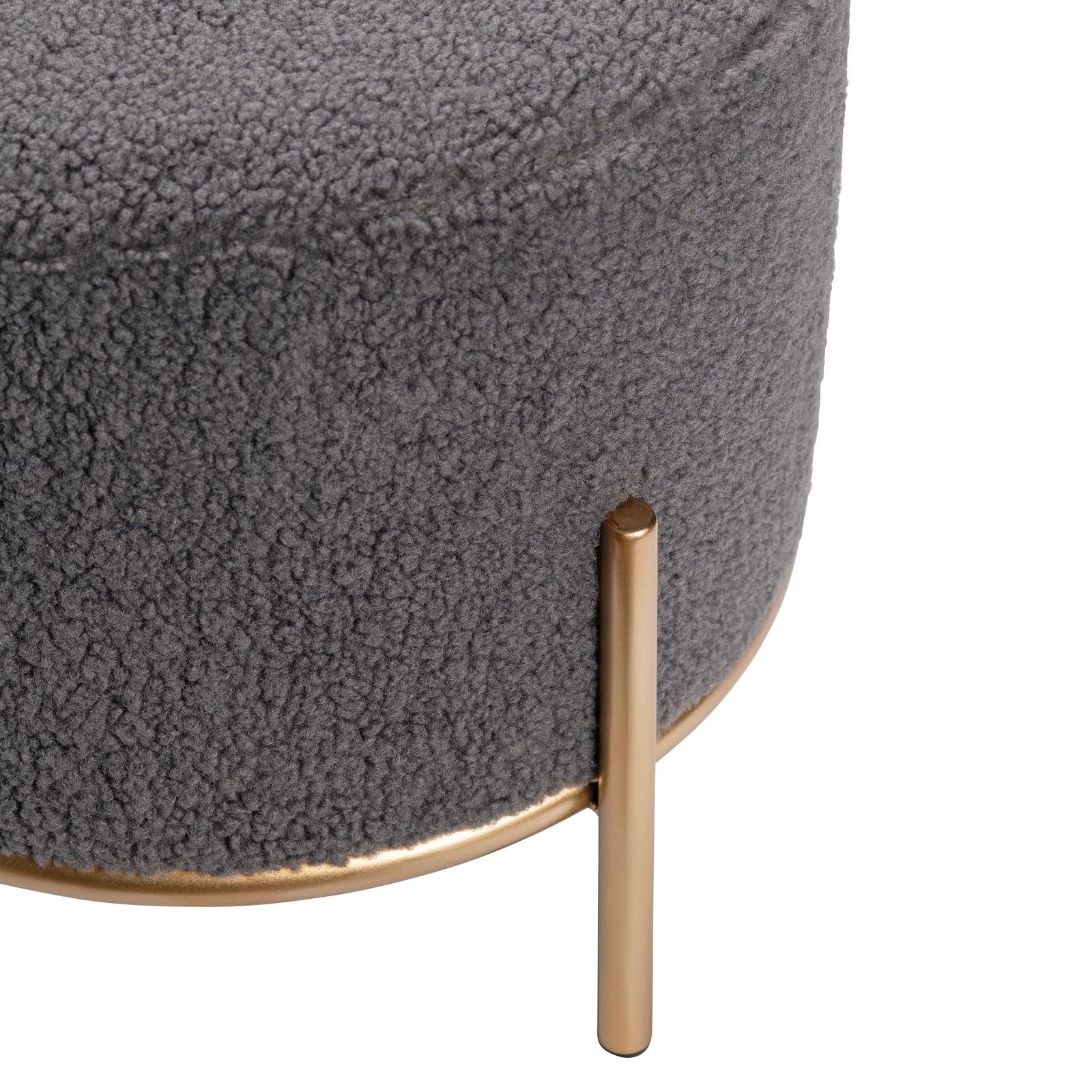 Crestview Collection Zanella Round Grey Sherpa Foot Stool Ottoman - Image 5