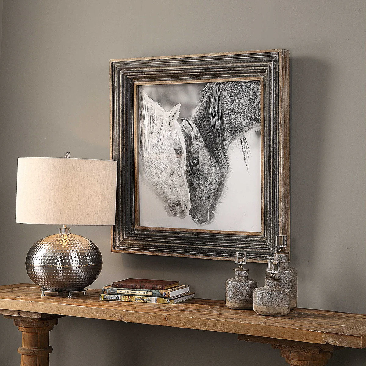 Uttermost Custom Black And White Horses Rustic Framed Print - Image 3