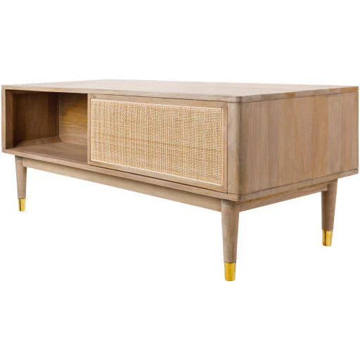Surya Dalma Modern Wood Top With Rattan & Wood Base Coffee Table DLM-001 - Image 6