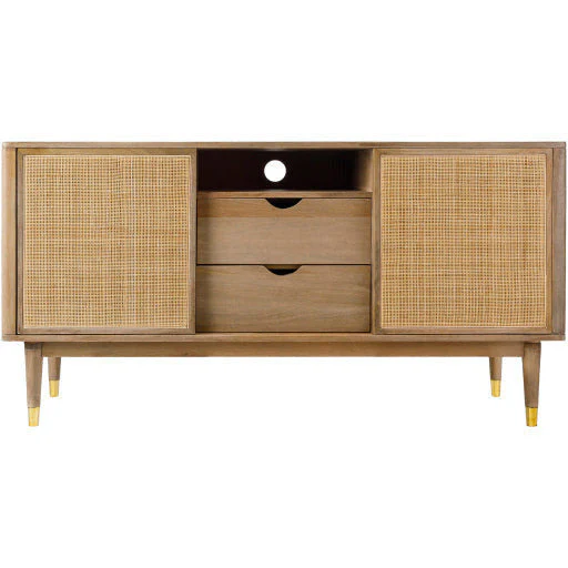Surya Dalma Modern Natural Wood and Rattan Sideboard Cabinet DLM-003 - Image 7