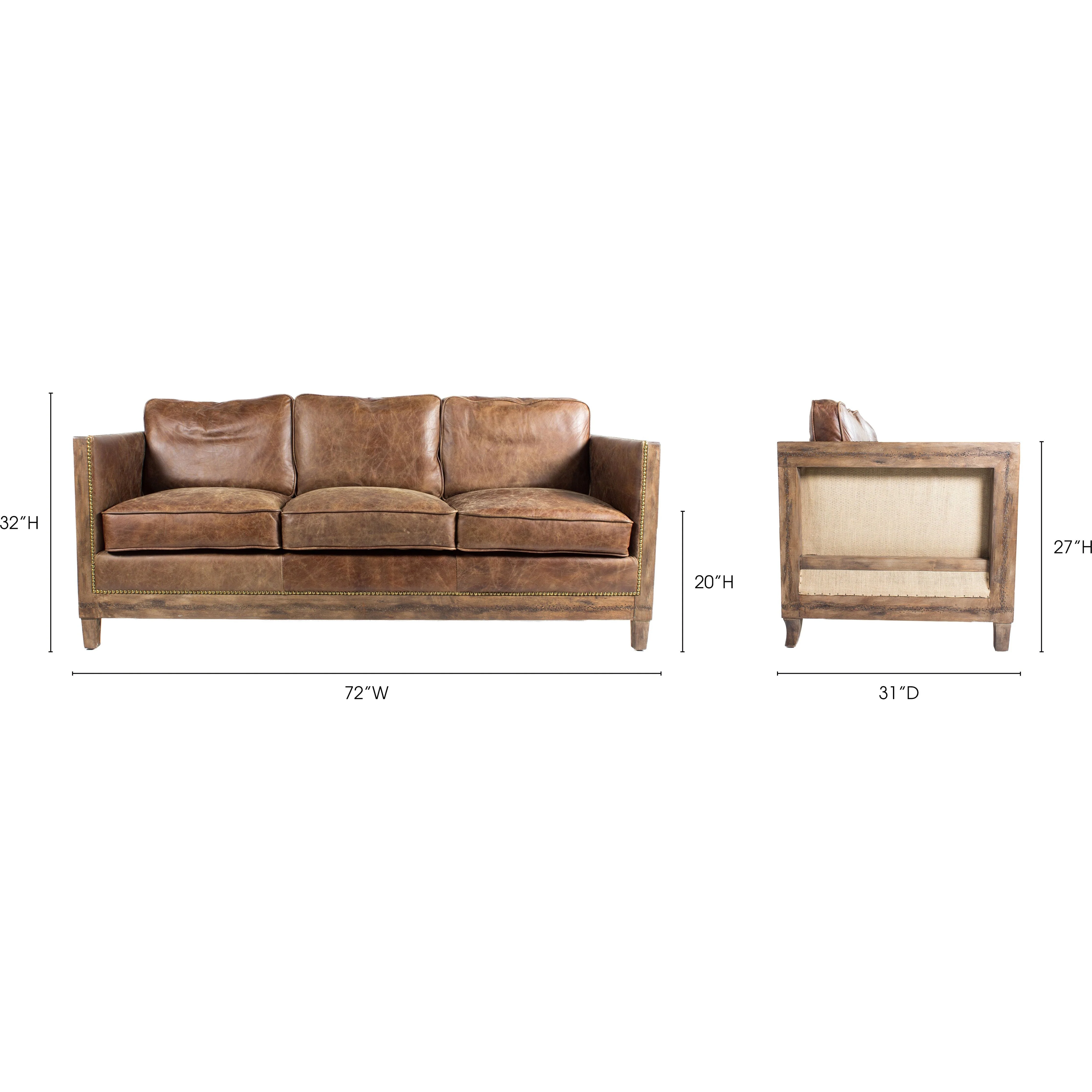 Moe's Home Collection Darlington Rustic Brown Leather Sofa - Image 10