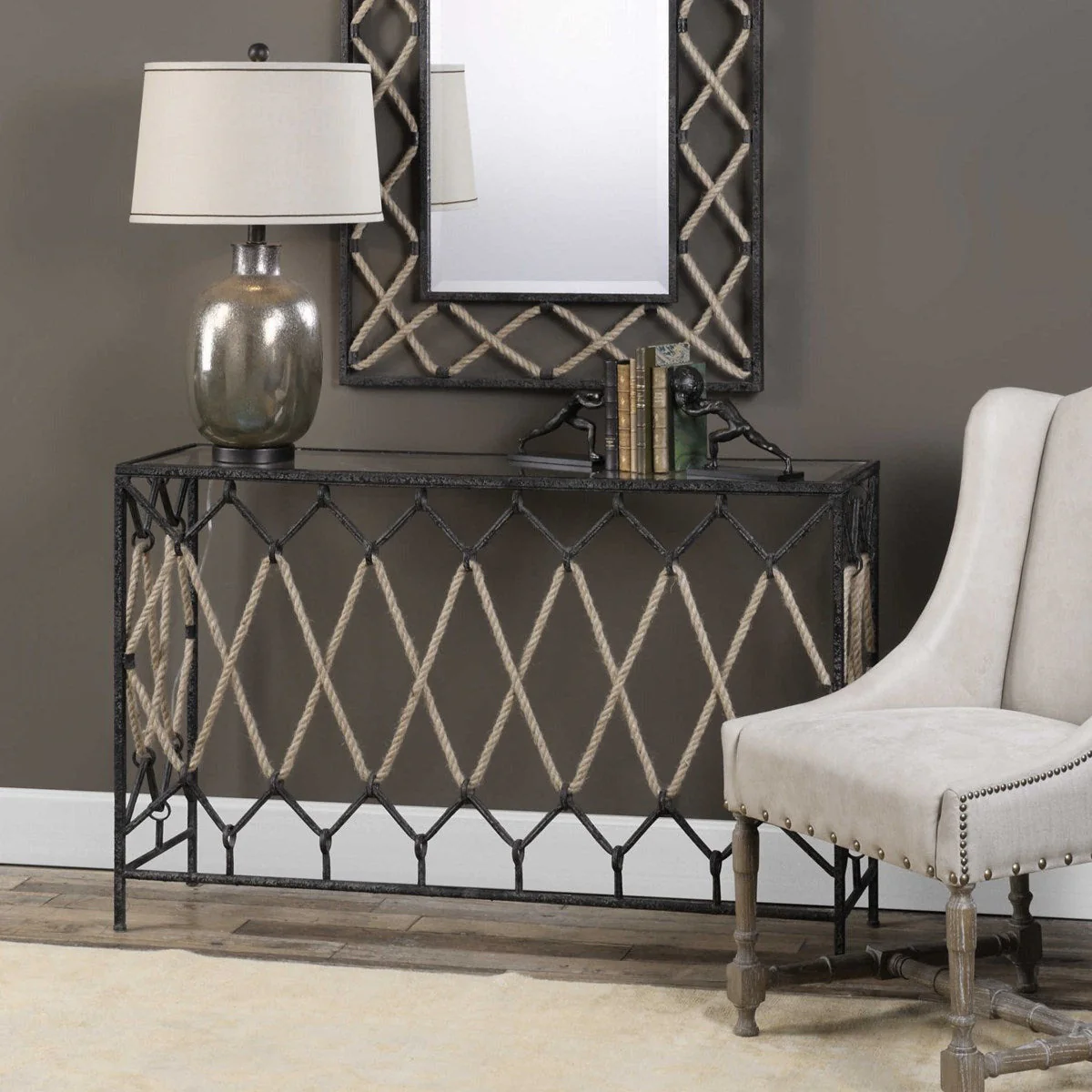 Uttermost Darya Wrapoed Rope With Aged Black Iron Console - Image 4