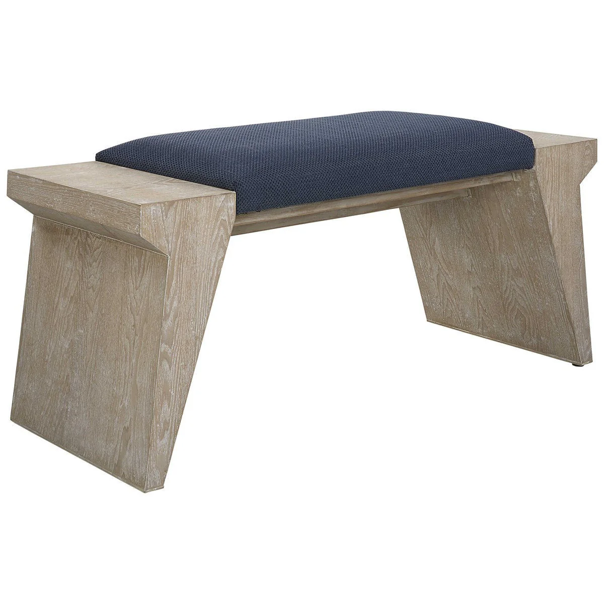 Uttermost Davenport Navy Blue Cushion Top With Fir Wood Modern Coastal Bench - Image 3