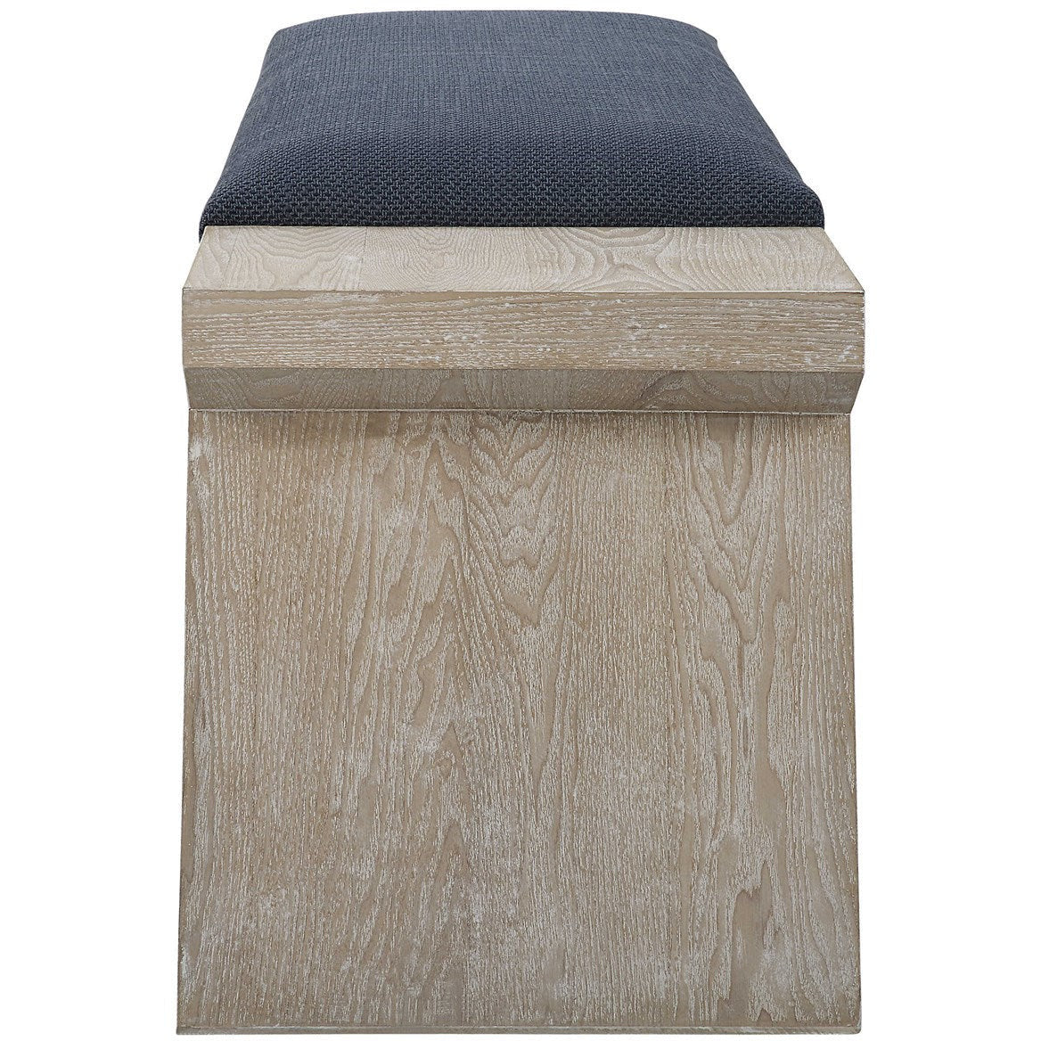 Uttermost Davenport Navy Blue Cushion Top With Fir Wood Modern Coastal Bench - Image 4