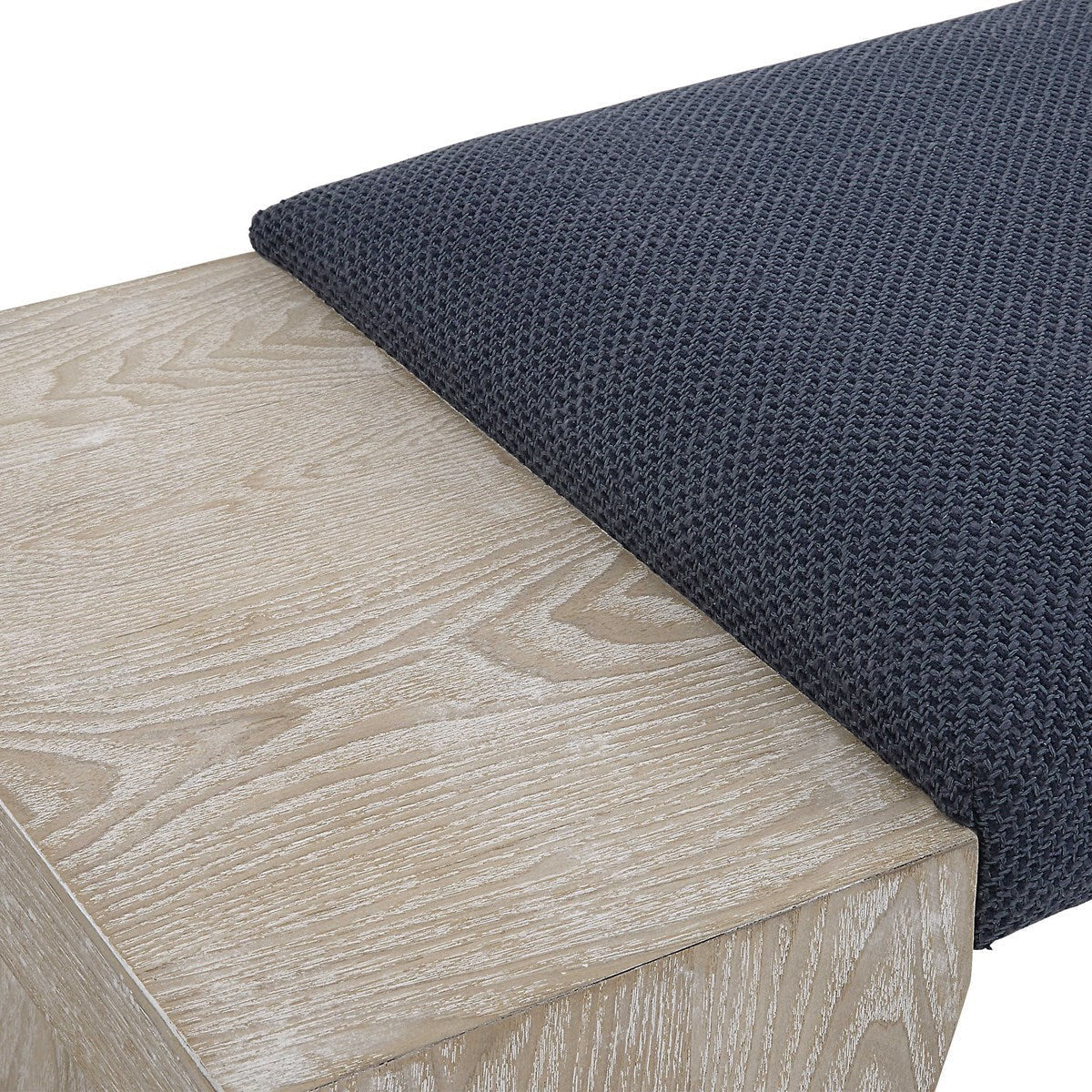 Uttermost Davenport Navy Blue Cushion Top With Fir Wood Modern Coastal Bench - Image 5