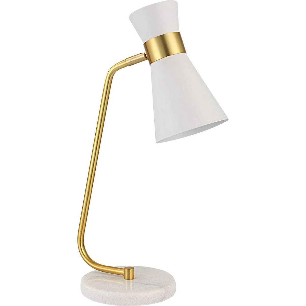 Casa Bella Living White Metal Cone Shade with Gold and White Marble Base Modern Desk Lamp - Image 4