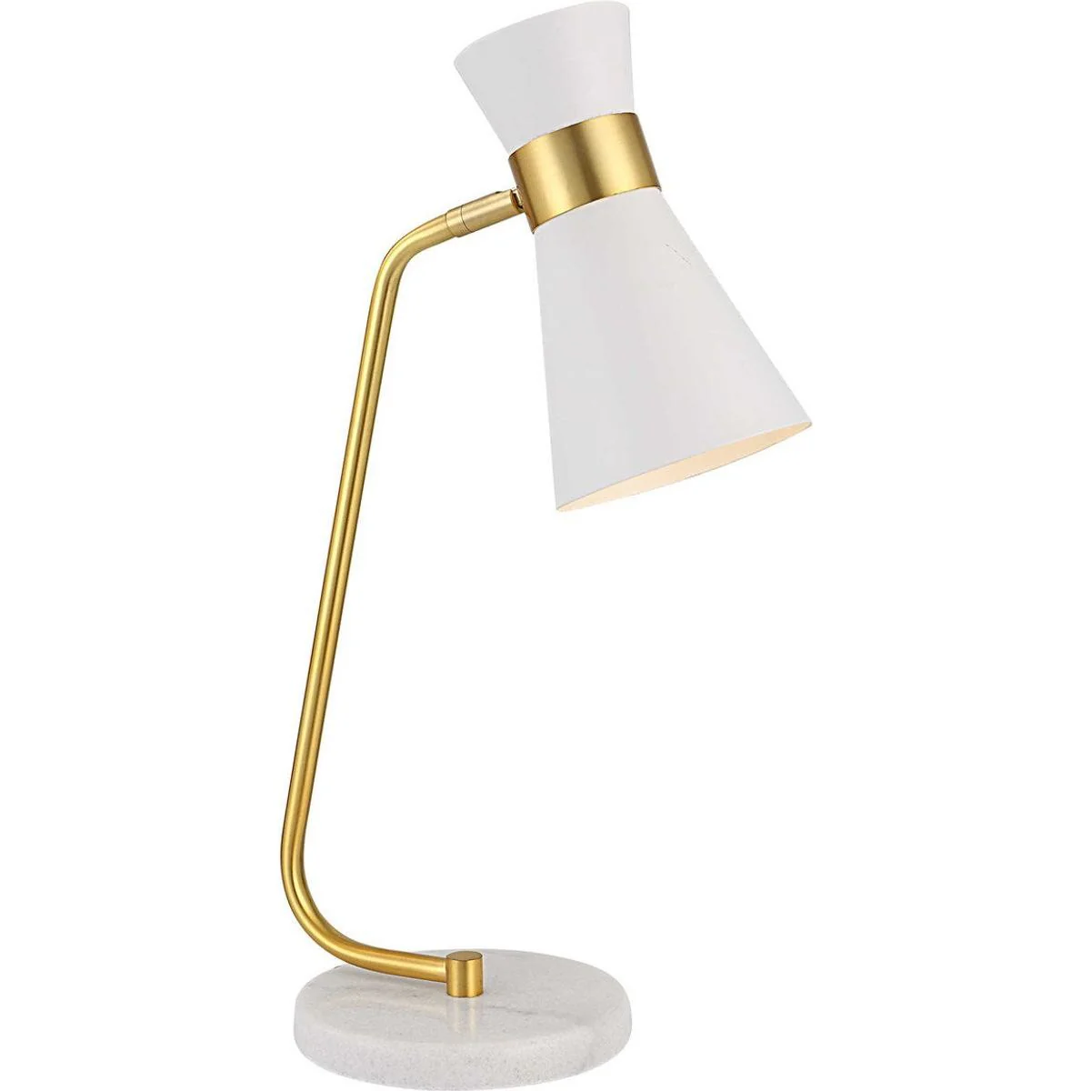 Casa Bella Living White Metal Cone Shade with Gold and White Marble Base Modern Desk Lamp - Image 5