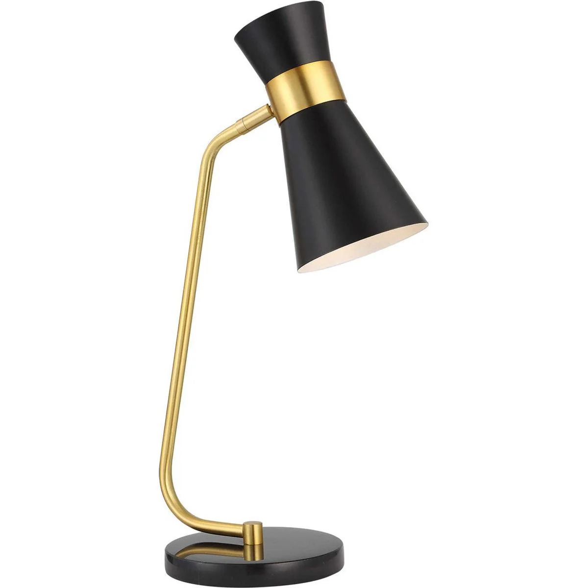 Casa Bella Living Black Metal Cone Shade with Black and Black Marble Base Modern Desk Lamp - Image 2