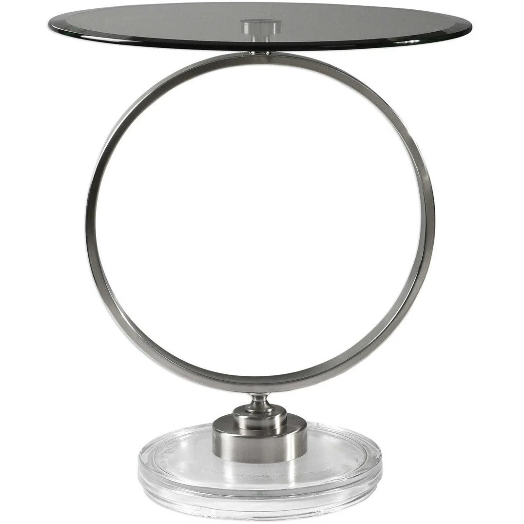Uttermost Dixon Glass Top Brushed Nickel Contemporary Round Side Table - Image 2