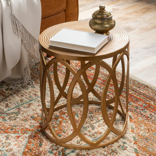 Surya Earnshaw Modern Metallic Brass Round Accent Side Table EAW-001