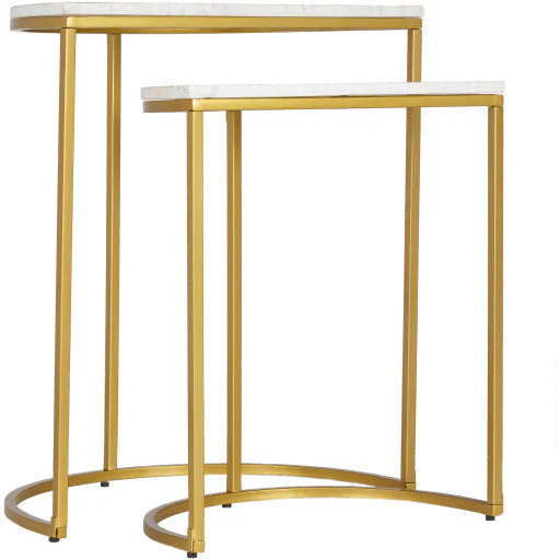 Surya Eastminster Modern White Marble Top With Gold Metallic Brass Base Set of 2 Nesting Accent Tables EIR-001 - Image 3