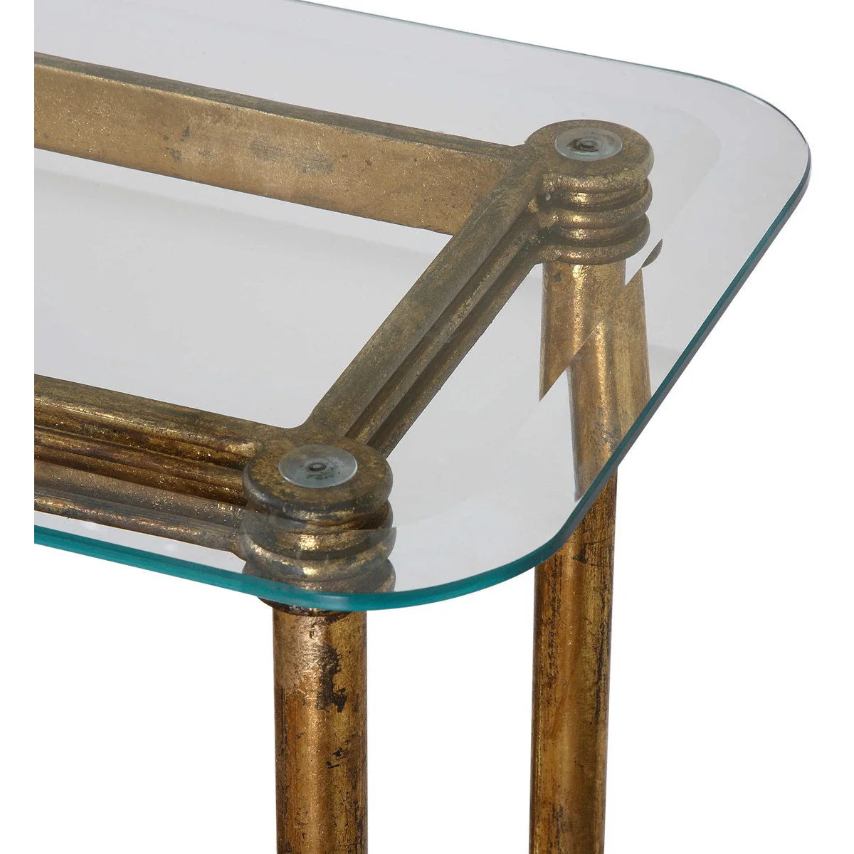 Uttermost Elenio Glass Top With Gold Leaf Iron Console Table - Image 4