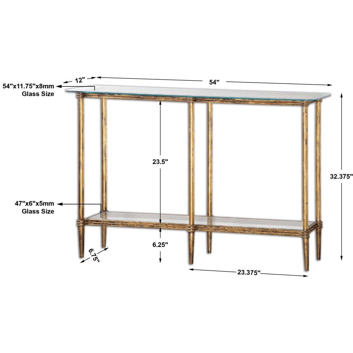 Uttermost Elenio Glass Top With Gold Leaf Iron Console Table - Image 5
