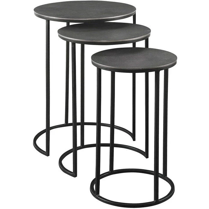 Uttermost Erik Antiqued Nickel Top With Aged Black Iron Set of 3 Modern Nesting Tables - Image 3