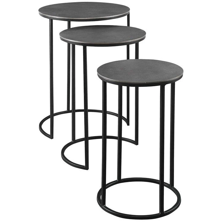 Uttermost Erik Antiqued Nickel Top With Aged Black Iron Set of 3 Modern Nesting Tables - Image 4
