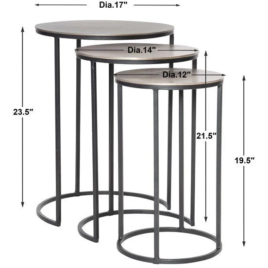 Uttermost Erik Antiqued Nickel Top With Aged Black Iron Set of 3 Modern Nesting Tables - Image 6