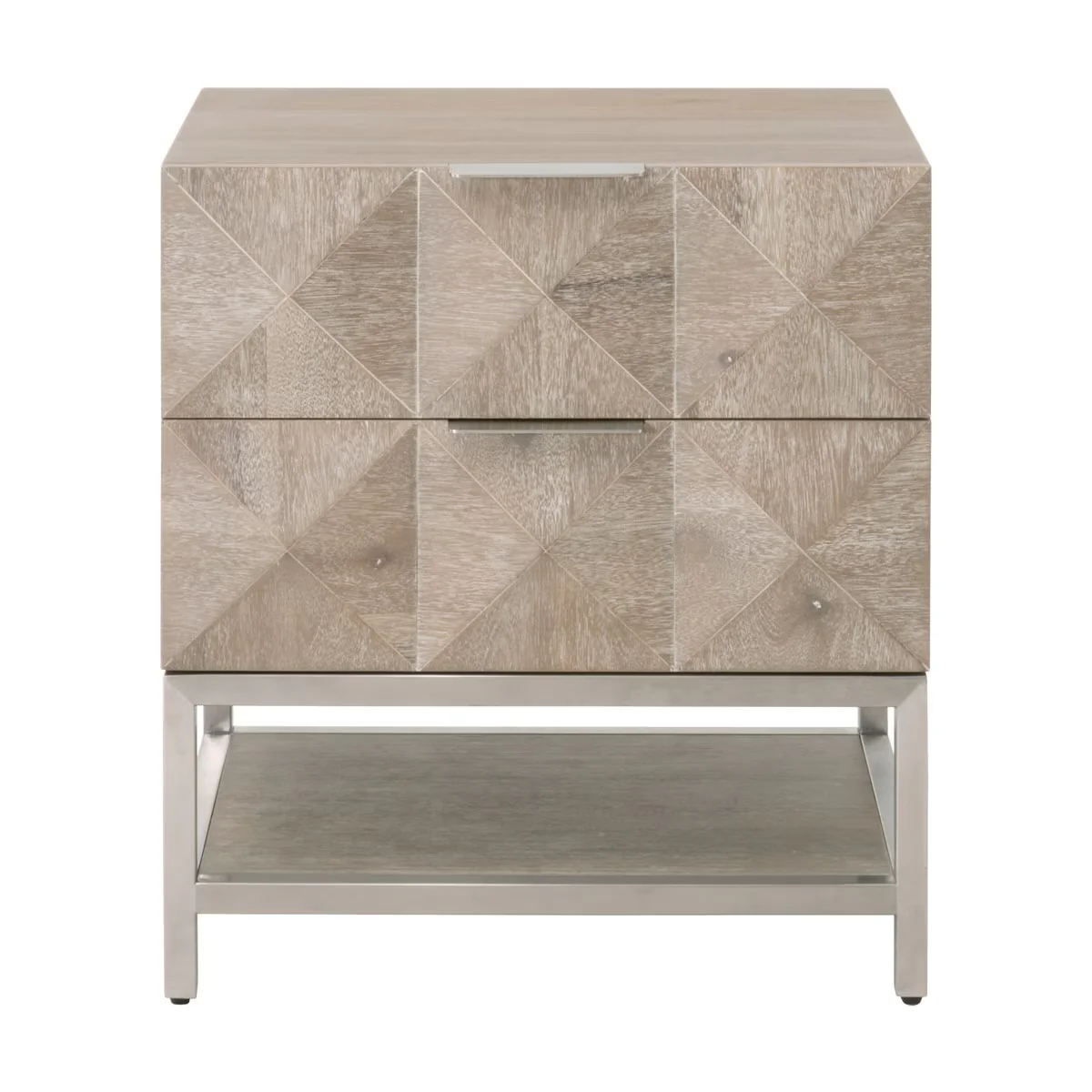 Essentials For Living Atlas 2-Drawer Nightstand ~ Natural Gray Acacia, Brushed Stainless Steel Hardware ~ LIMITED QUANTITY! ~ 1 LEFT!