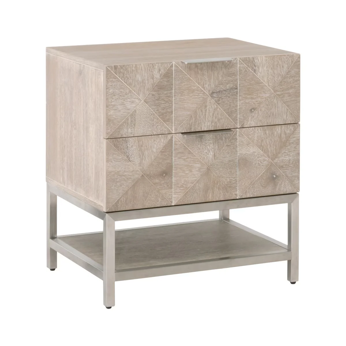 Essentials For Living Atlas 2-Drawer Nightstand ~ Natural Gray Acacia, Brushed Stainless Steel Hardware ~ LIMITED QUANTITY! ~ 1 LEFT! - Image 3
