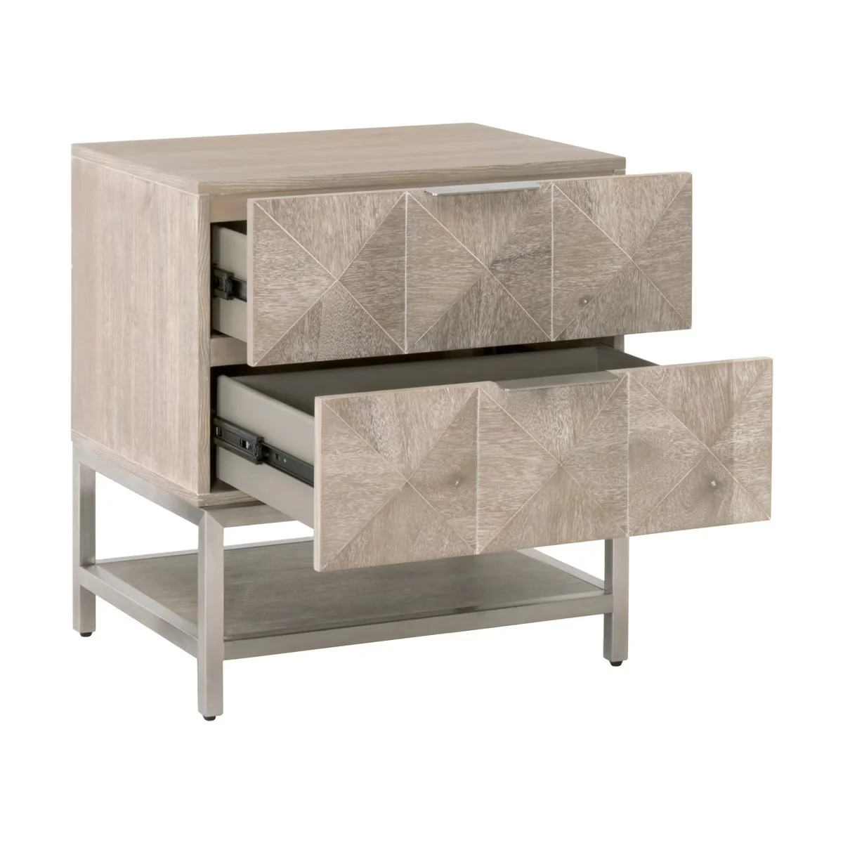 Essentials For Living Atlas 2-Drawer Nightstand ~ Natural Gray Acacia, Brushed Stainless Steel Hardware ~ LIMITED QUANTITY! ~ 1 LEFT! - Image 4