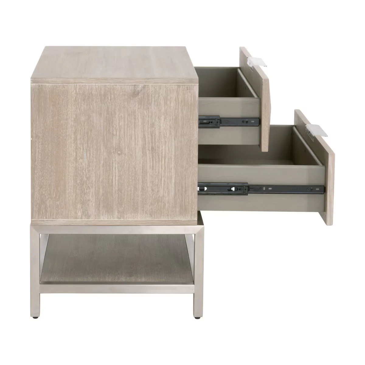 Essentials For Living Atlas 2-Drawer Nightstand ~ Natural Gray Acacia, Brushed Stainless Steel Hardware ~ LIMITED QUANTITY! ~ 1 LEFT! - Image 6
