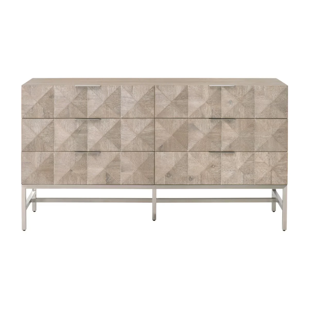 Essentials For Living Atlas 6-Drawer Double Dresser ~ Natural Gray Acacia Wood With  Brushed Stainless Steel Hardware ~ LIMITED QUANTITY! ~ 1 LEFT