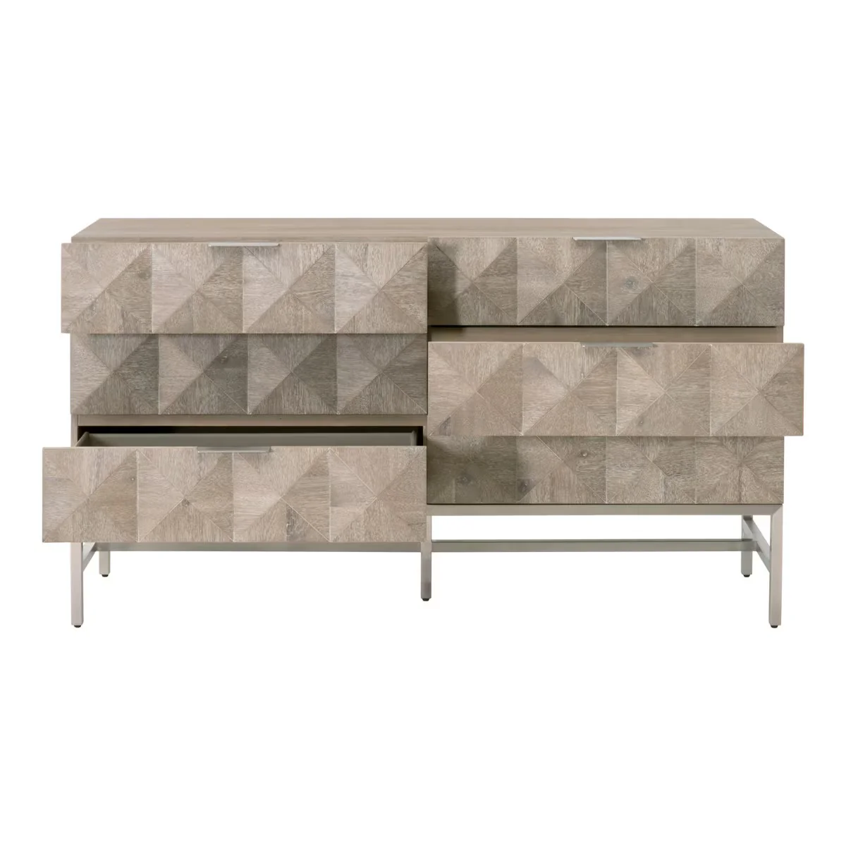 Essentials For Living Atlas 6-Drawer Double Dresser ~ Natural Gray Acacia Wood With  Brushed Stainless Steel Hardware ~ LIMITED QUANTITY! ~ 1 LEFT - Image 2