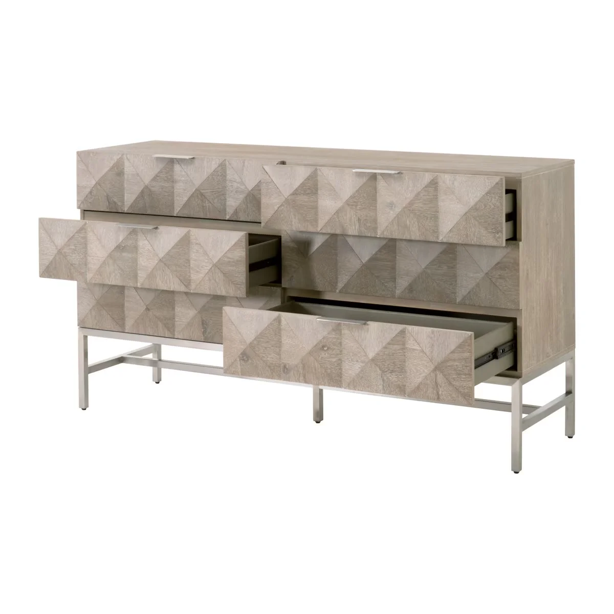 Essentials For Living Atlas 6-Drawer Double Dresser ~ Natural Gray Acacia Wood With  Brushed Stainless Steel Hardware ~ LIMITED QUANTITY! ~ 1 LEFT - Image 4