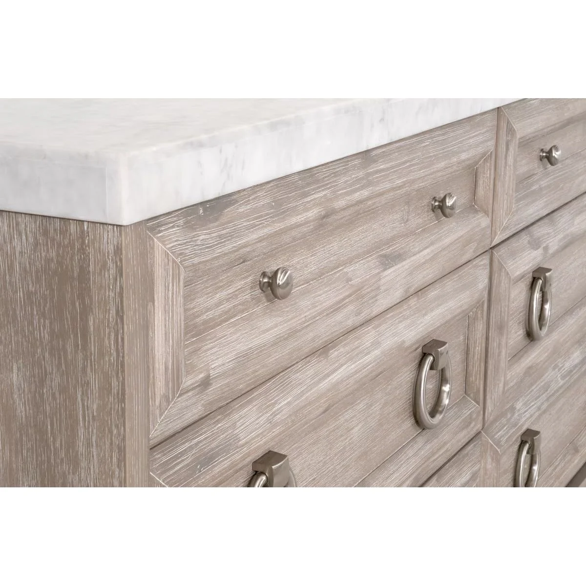 Essentials For Living Azure Carrera 6-Drawer Dresser ~ Natural Gray Acacia, White Carrera Marble With Brushed Stainless Steel Hardware - Image 6